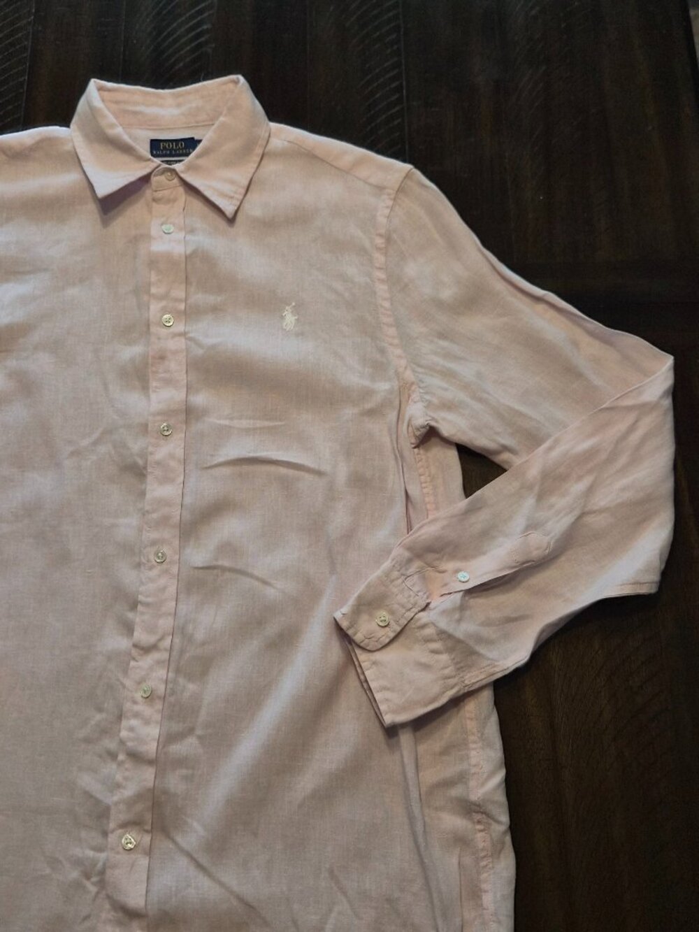 Polo Ralph Lauren Relaxed Fit Mens Large Pink Salmon Button Up 100% Linen G807